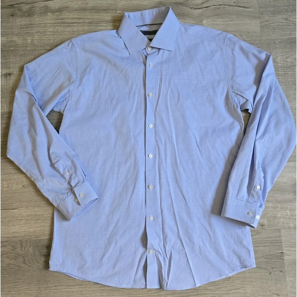 Givenchy Men Slim Fit Dress Shirt Blue Micro Pattern Button Down Size 16.5 2/3